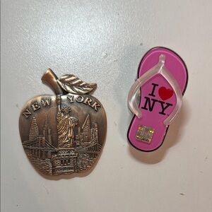 Bronze Apple and Pink Flip-Flop New York Souvenir Charms